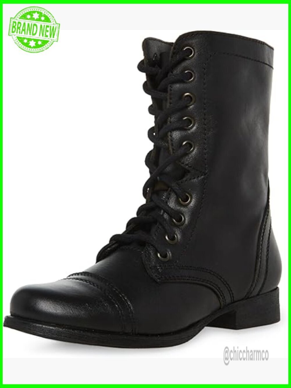 Lace-Up Combat Boots Mid-Calf with Zipper Closure